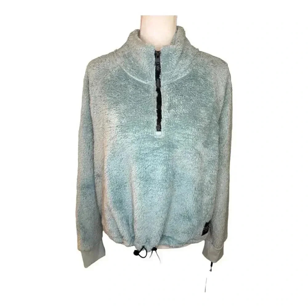NEW Calvin Klein Women's XL Blue Performance Fleece 1/4 Zip Cropped Sweatshirt